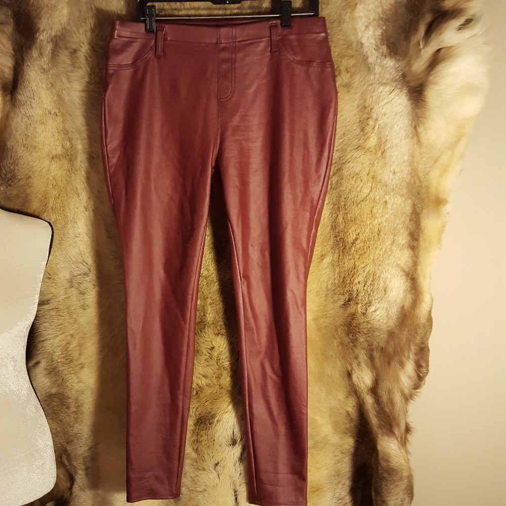 Maroon Faux Leather Leggings L 12/14